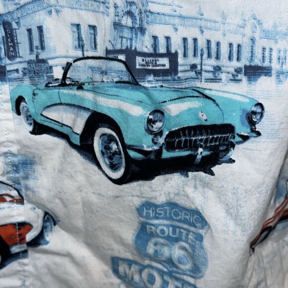 Route 66 vintage Corvette Stingray print SS summer button shirt M Hawaiian Luau - Picture 2 of 7
